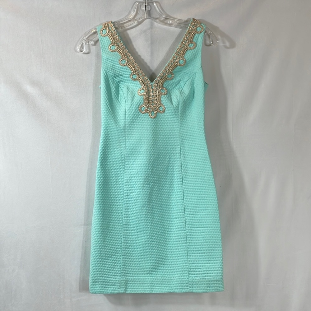Lilly Pulitzer Dress size 00 Aqua with Gold embellishment